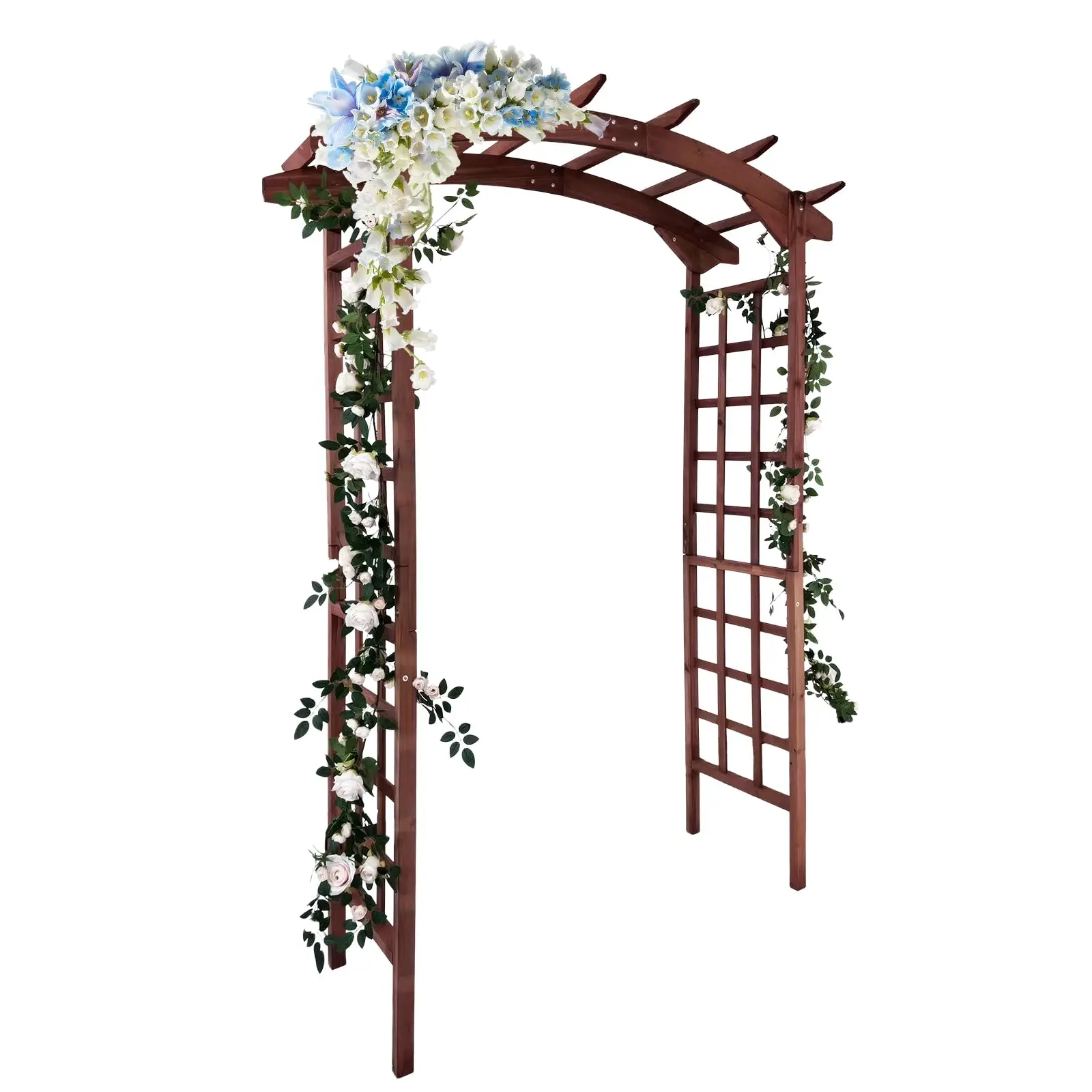 85 Inch Teak Wooden Garden Arbor | Solid Fir Wood Trellis with Arched Top, Climbing Plant Support & Wedding Ceremony Backyard Decor