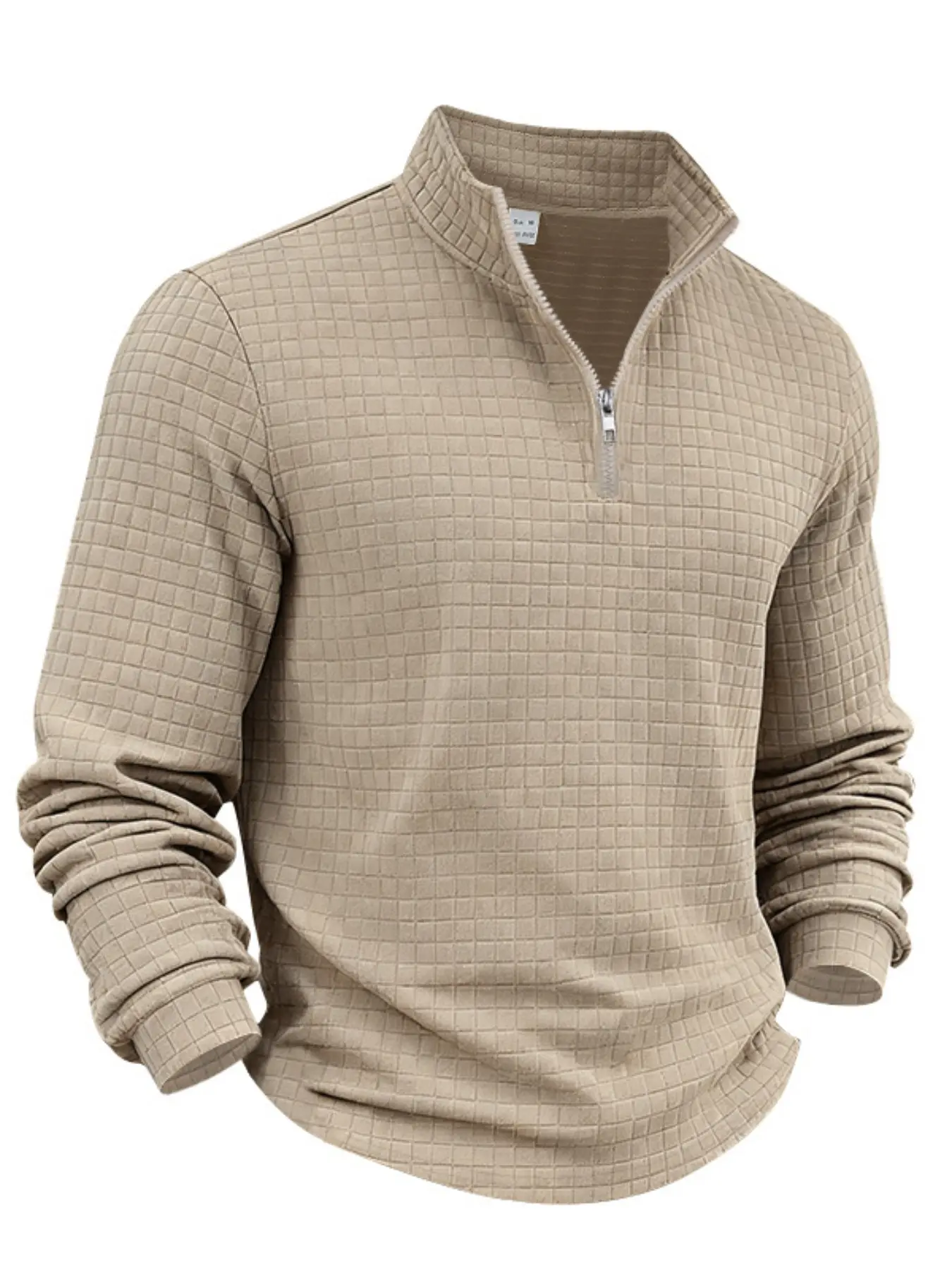 Men's autumn and winter solid color waffle weave Fabric pullover sweatshirt, regular style leisure casual zipper placket long sleeve knitted sweater knitwear, men' outdoor sports clothing, Tops, S-3XL