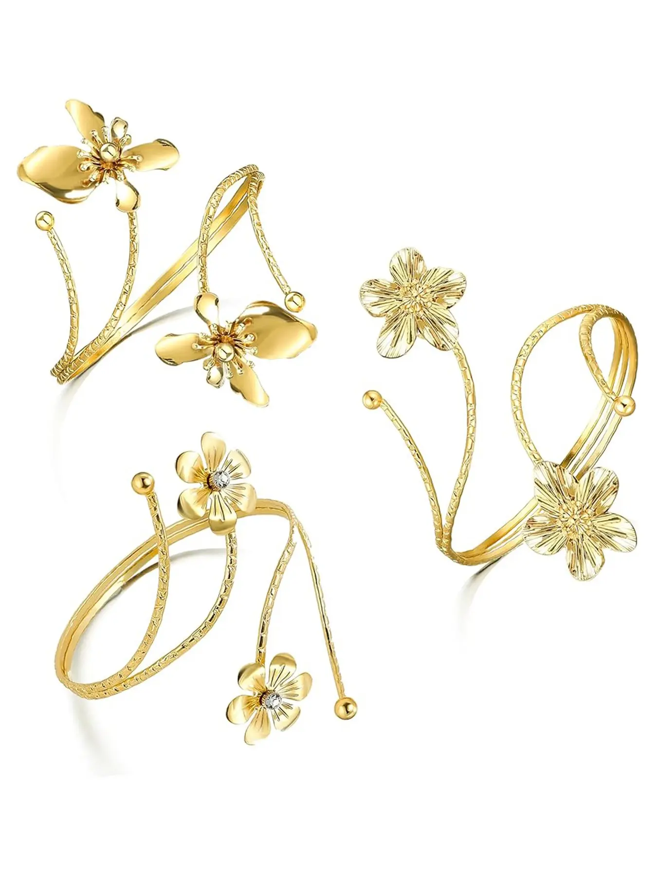 Gold Arm Cuff Arm Band Cuffs Bangles Coil Structure Butterfly Design Flower Accents Bracelets Accessories Upper Arm Bracelet Fashion Jewelry for Women Bangle Set Fashionable Jewelry Accessories