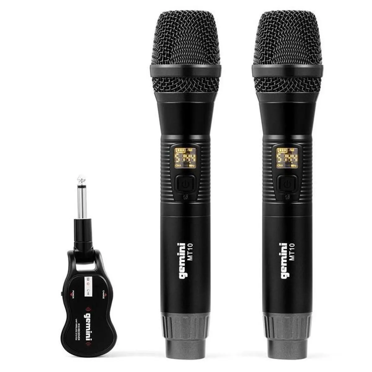 Gemini GMU-M200 UHF Wireless Dual Handheld Microphone System, Rechargeable with USB Receiver, for Karaoke Audio Use