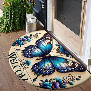 Butterfly Half Round Rug, Anti-Slip Mat for Entryway, Bathroom, Kids Room, Study Corner Carpet, Contemporary Style, Non-Toxic