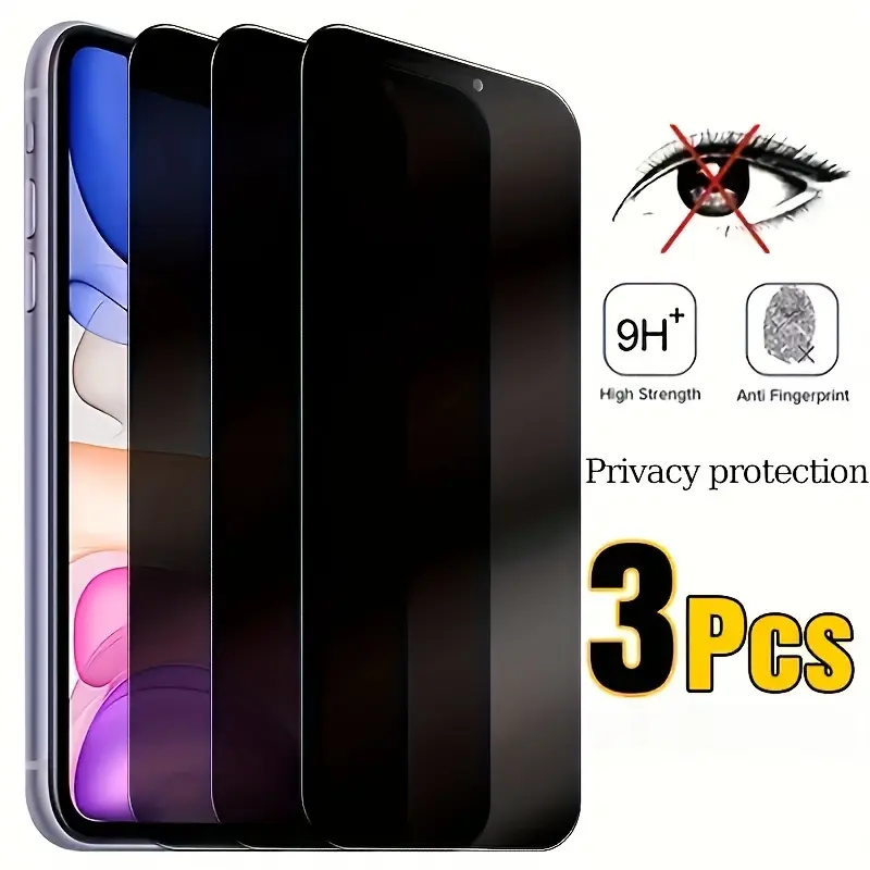 3 Pcs Anti-Privacy, Anti Spy Privacy Tempered Glass Screen Protector Compatible With iPhone 17 16 15 14 13 12 11 Pro Max Plus 13 12 Mini 7 8 SE2 SE3, Full Cover, Dynamic Island Compatible, -Scratch, -fingerprint, Case Friendly, Screen Covering