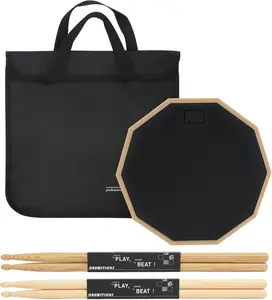 12 Inch Practice Drum Pad and Sticks, Beginner Snare Drum Pad with Drumsticks(2 pairs) and Carrying Bag, Double Sided Silent Drum Pad (Black)