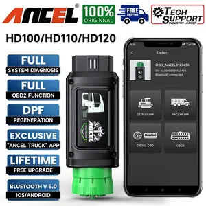 ANCEL HD100/HD110/HD120 Bluetooth Heavy Duty Truck All System Diagnostic Scanner |Forced DPF Regen (HD100 DPF for Cummins & Cat Engine) (HD110 DPF for Detroit & Paccar Engine)(HD120 DPF for Volvo & International Engine )| HDOBD/OBD2 9/16 Pin+Free Updates