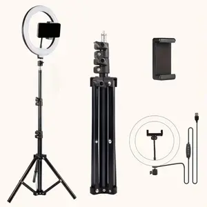 10 Inch Ring Light Tripod Stand, 63 Inch Extendable, 3 Lighting Modes & 10 Brightness Levels, Remote Control LED Cellphone Selfie Lamp, Smartphone Camera Accessories
