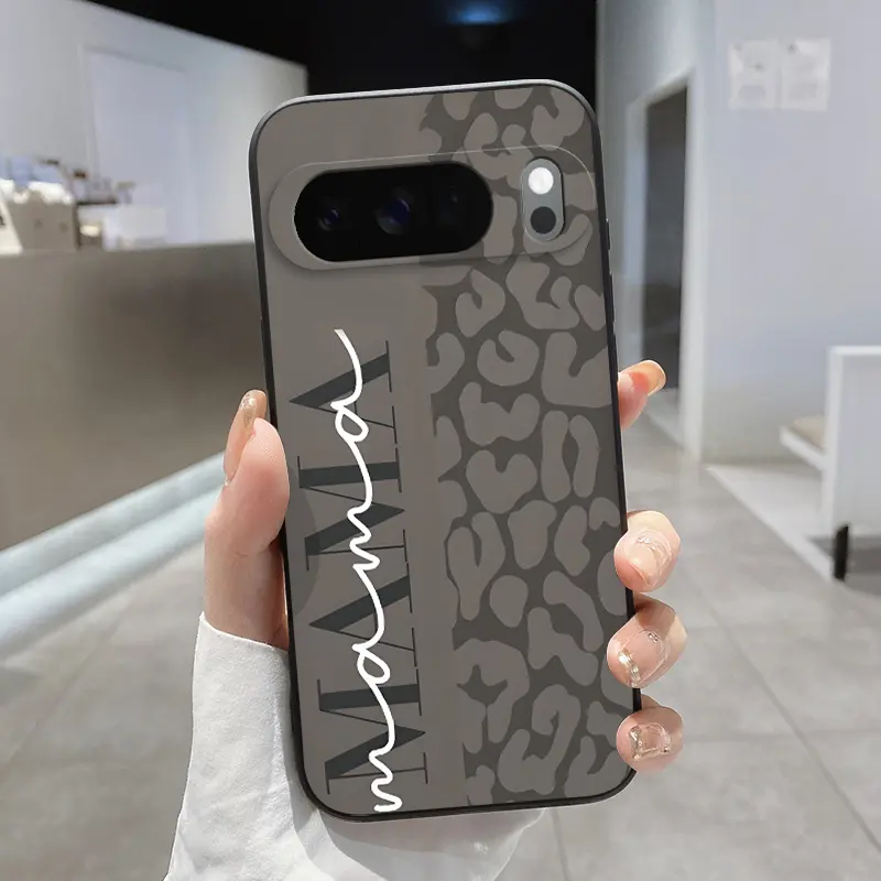Rounded Edge TPU Phone Case for Google Pixel 10Pro XL 9A 8 7 Mama Leopard Pattern Drop Protection Shockproof Soft Liquid Silicone Smartphone Cover