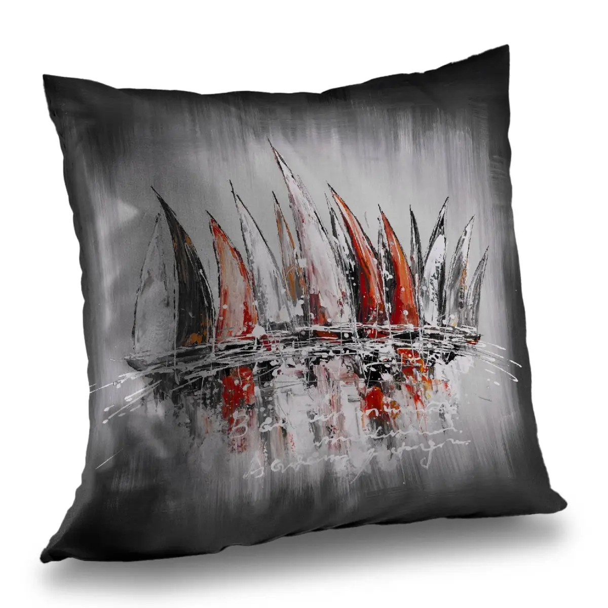 212 MAIN Coastal Boat Poly Twill Durable Cushion Pillow - 14x14 in Standard Size, Twill Weave Fabric, Vivid Sailboat Print with Paint Splash Design, Nautical Accent for Coastal Home Decor, Durable Cushions