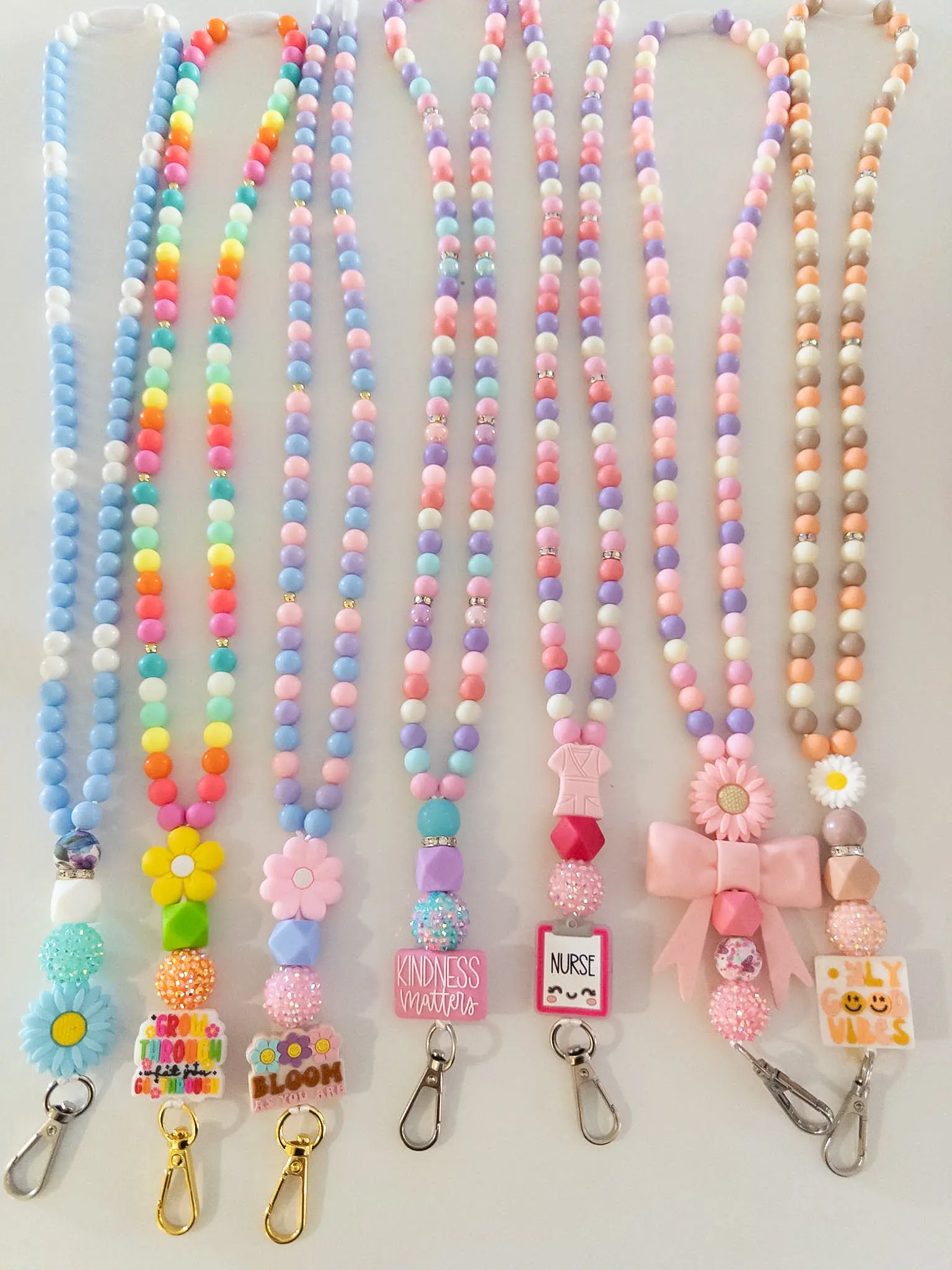 Pastel Beaded Lanyard, Nurse ID Holder, Floral Beaded Lanyard, Badge Holder Accessory