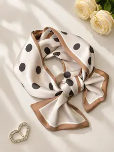 Elegant Polka Dot Pattern Satin Rectangular Scarf, Double-Layer Neck Scarf for Women, Versatile Head Wrap, Handbag Accessory