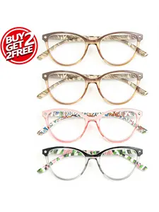 4pcs Retro Cat Eye Reading Glasses, High-Quality Metal Spring Hinges, Unique Print Temple Design, Fashionable and Elegant