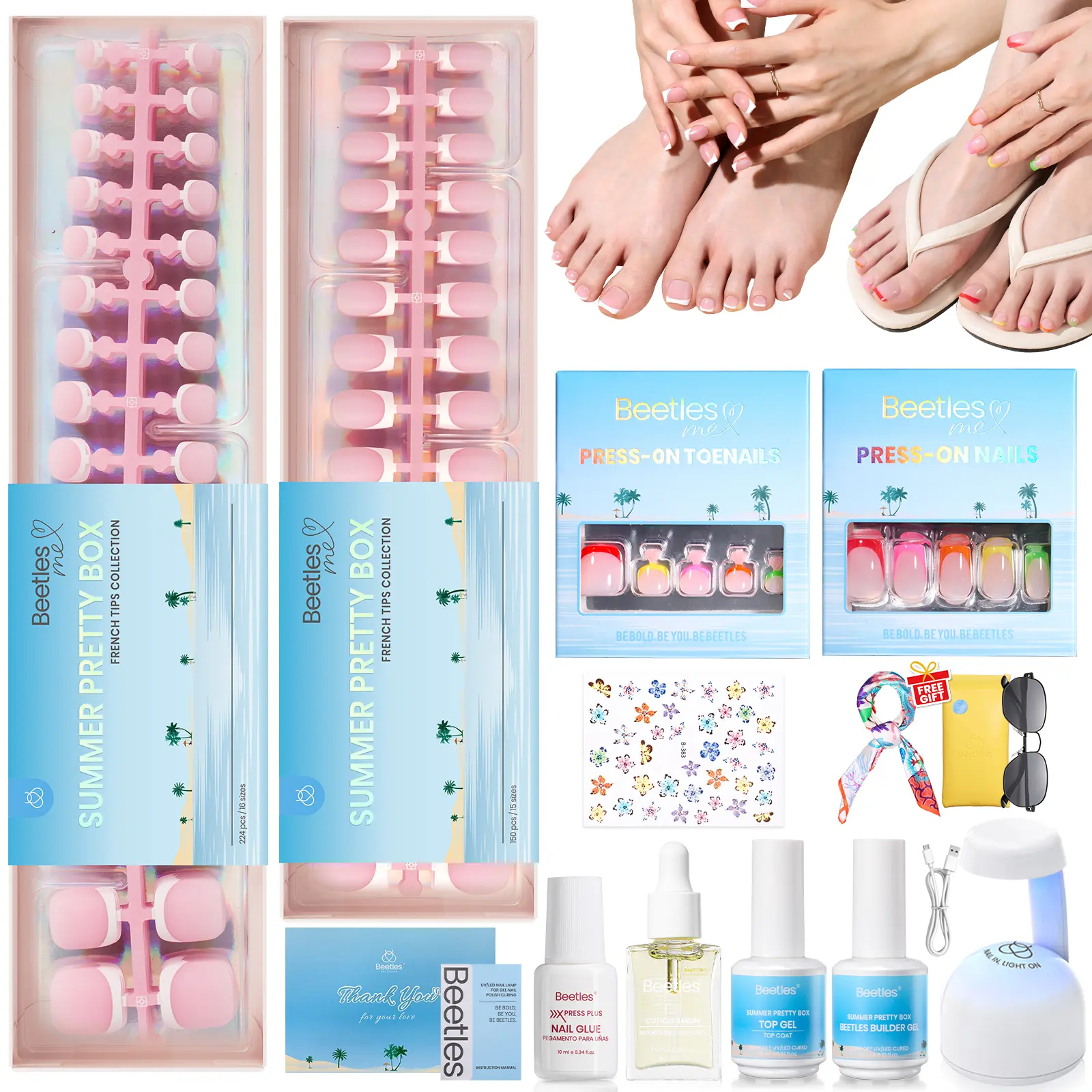 【LIVE ONLY】Beetles X Press Plus French Tip Kit, French Tips Press-On Nails with Nail Glue, Builder Top Coat, Remover, Cuticle Oil & Tools, DIY Manicure Gift for Women