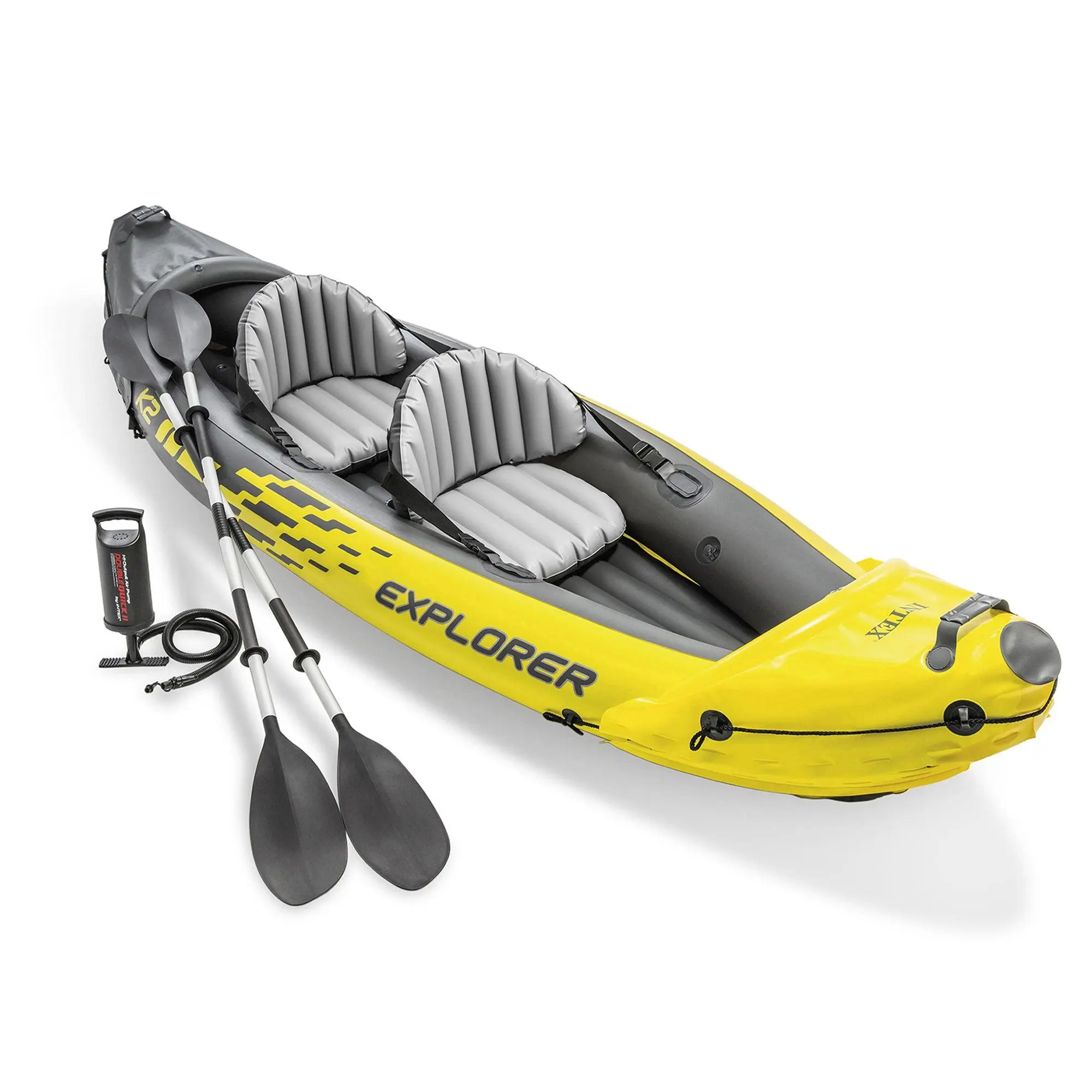 Intex Explorer K2 2-Person Inflatable Kayak Set with Oars and Air Pump, Yellow Intex Explorer K2 2-Person Inflatable Kayak Set with Oars and Air Pump, Yellow