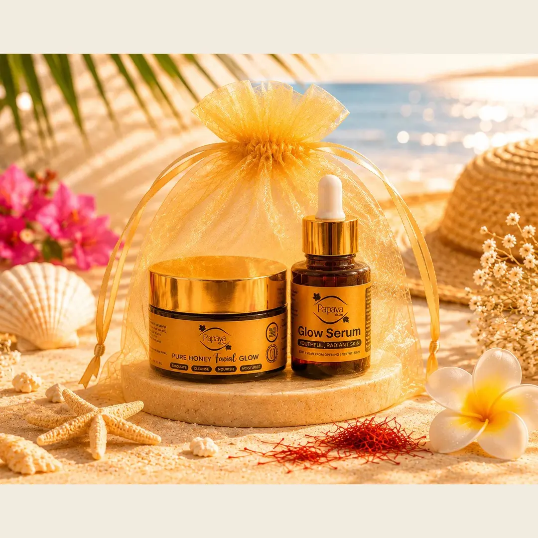 Summer Saffron Glow Bundle: Pure Honey Facial Glow Scrub & Glow Serum Skincare Set