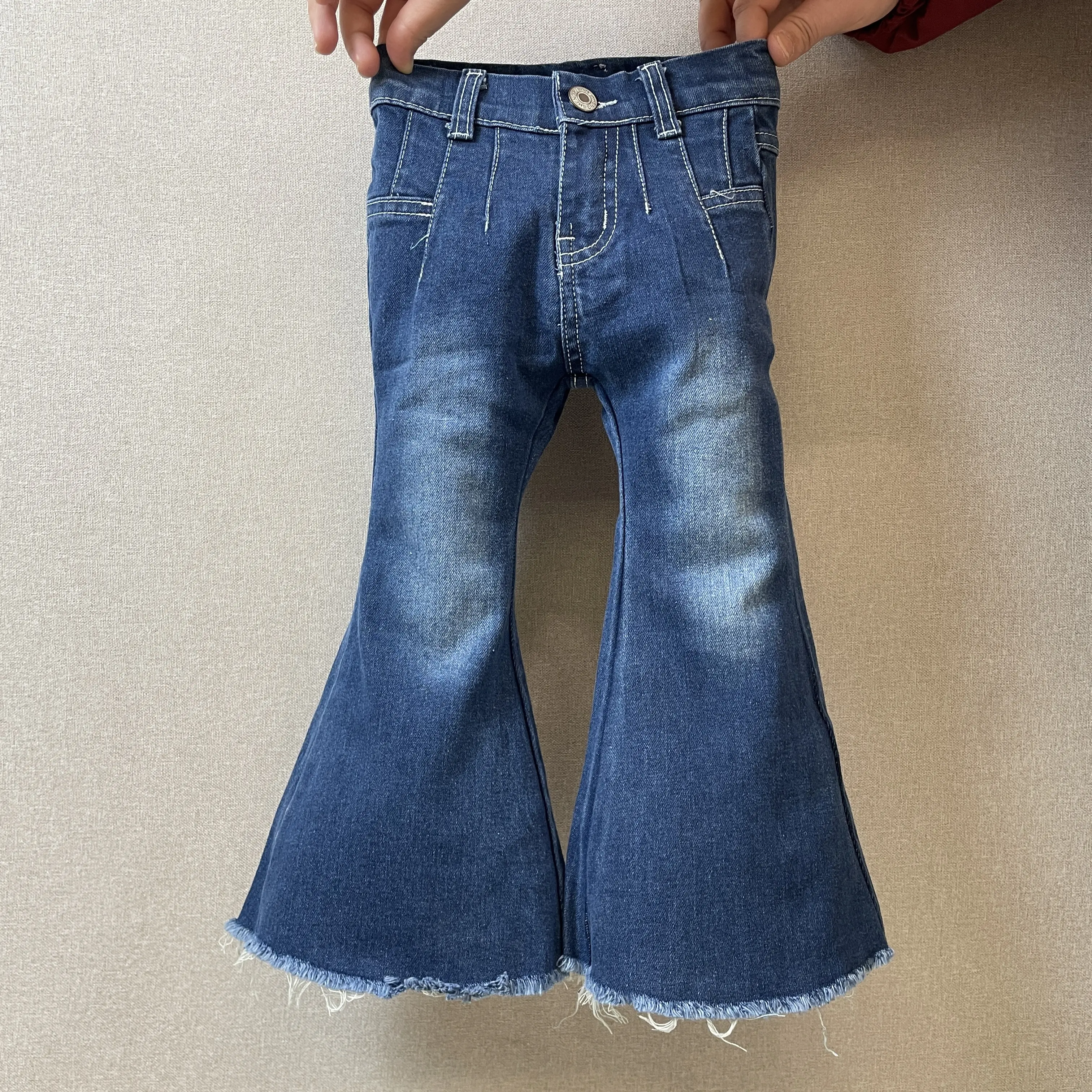 Toddler Girls' Adjustable Waist Denim Blend Bell Bottom Jeans - Blue, Jeans Style, Cute Look, All Seasons, 6-12m, 14-16t, Party Wear Pants