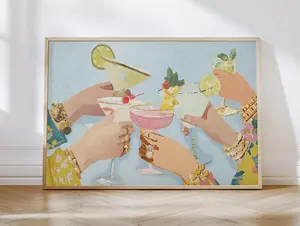 Stylish Cocktail Bar Illustration: Preppy Girls Night Out Martini Artwork for Home Decor Horizontal, Soft Cotton Blend, Breathable Comfort, Lightweight Feel, Moves with You