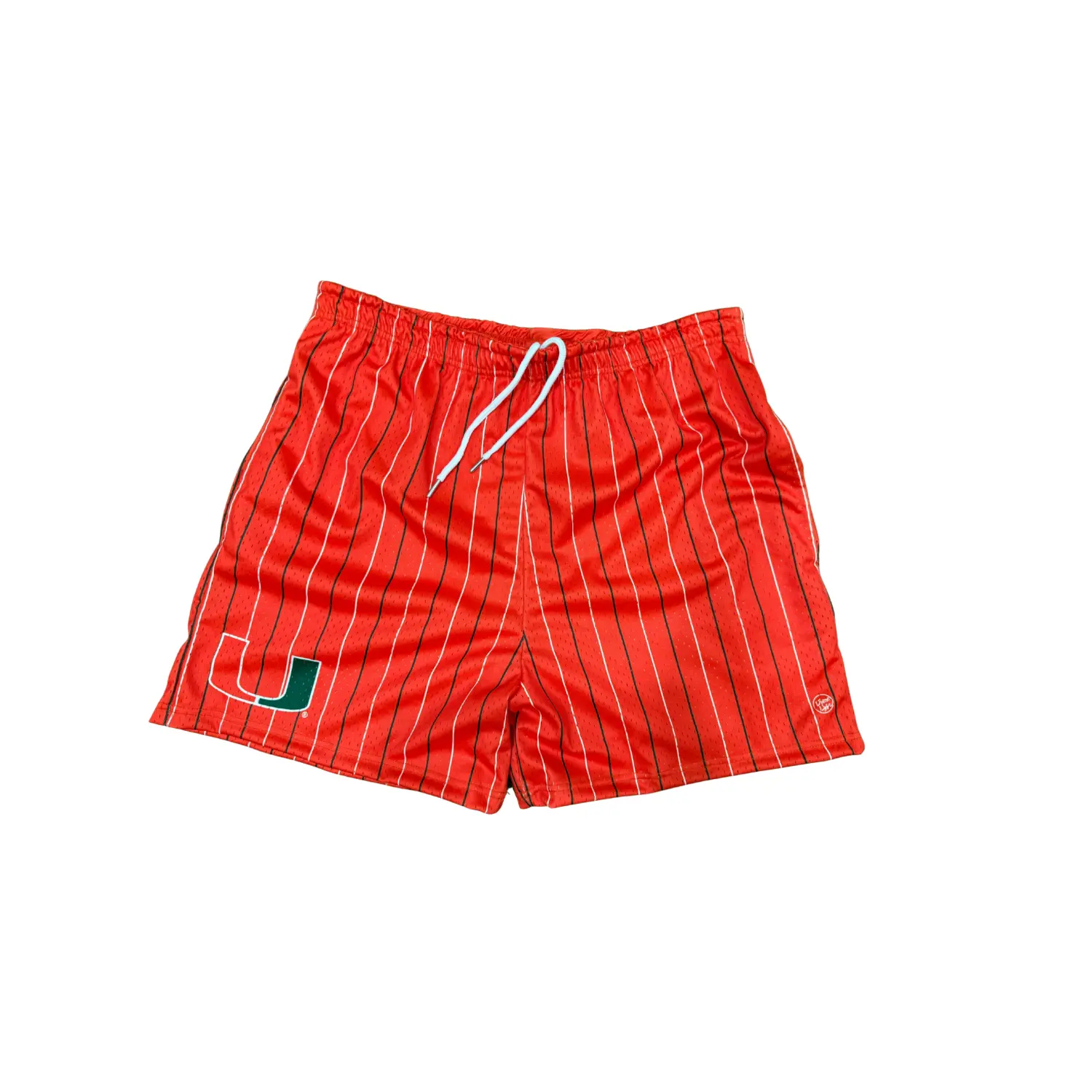 Miami Hurricanes Men's 7-in Striped Pinstripe Gym Shorts - Polyester Menswear Bottoms with Mesh Fabric and Ventilation Holes
