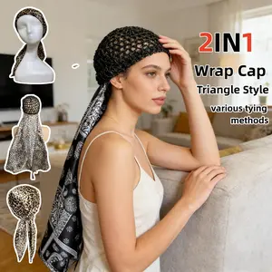 2-In-1 Wrap Cap Hair Net, Multifunctional Triangle Headband + Hairnet Sleep Hat, Breathable Skin-Friendly for All Hair Types