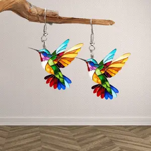 Hummingbird Theme Design 2D Acrylic Dangle Earrings, Fashion Jewelry for Party, Daily Clothing Decor, Trendy All-match & Exquisite Jewelry for Gift