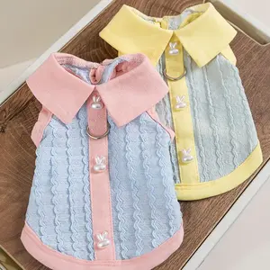 Pet Clothes Dog Cat T-Shirt Polo Shirt sleeveless Cute Costume Breathable Bow With Leash Ring D00039