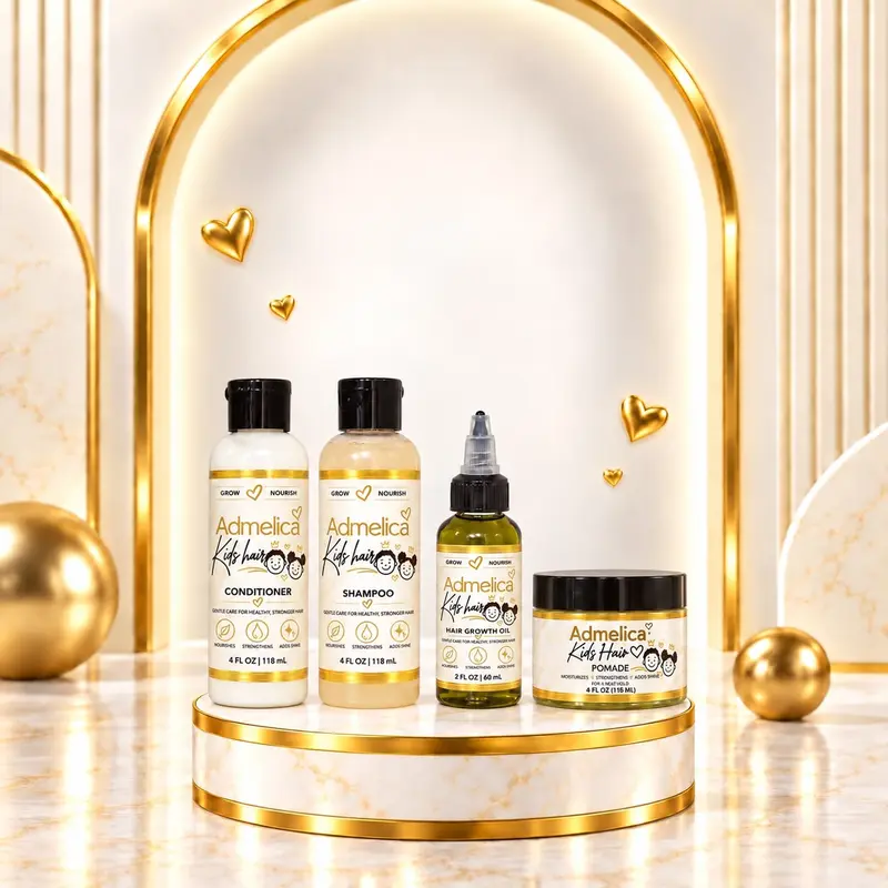Admelica Kid's Hair Care Set (4oz Shampoo, 4oz Conditioner, 2oz Hair Growth Oil, & 4oz Pomade) Haircare Daily