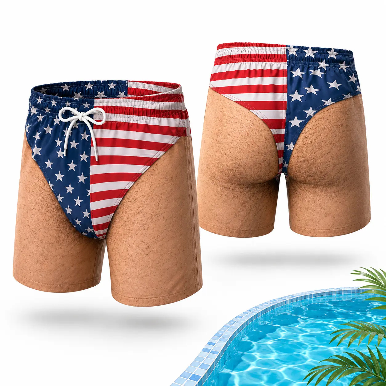 Custom Funny Patriotic Male Swim Trunks - Personalized Quick Dry Beach Shorts with Mesh Lining, Adjustable Drawcord, Flag Illusion, Multi-Size - Beach Trips Summer Gift for Men, Secure Fit