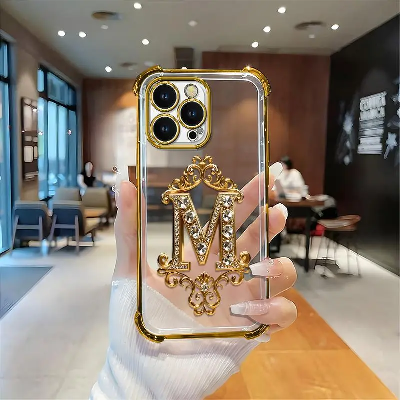 Suitable for [iPhone 15 Pro Max] high-end phone case🥰，Features a premium-look printed design—not actual 3D diamond studs，Choose from any of the 26 letters. YM99