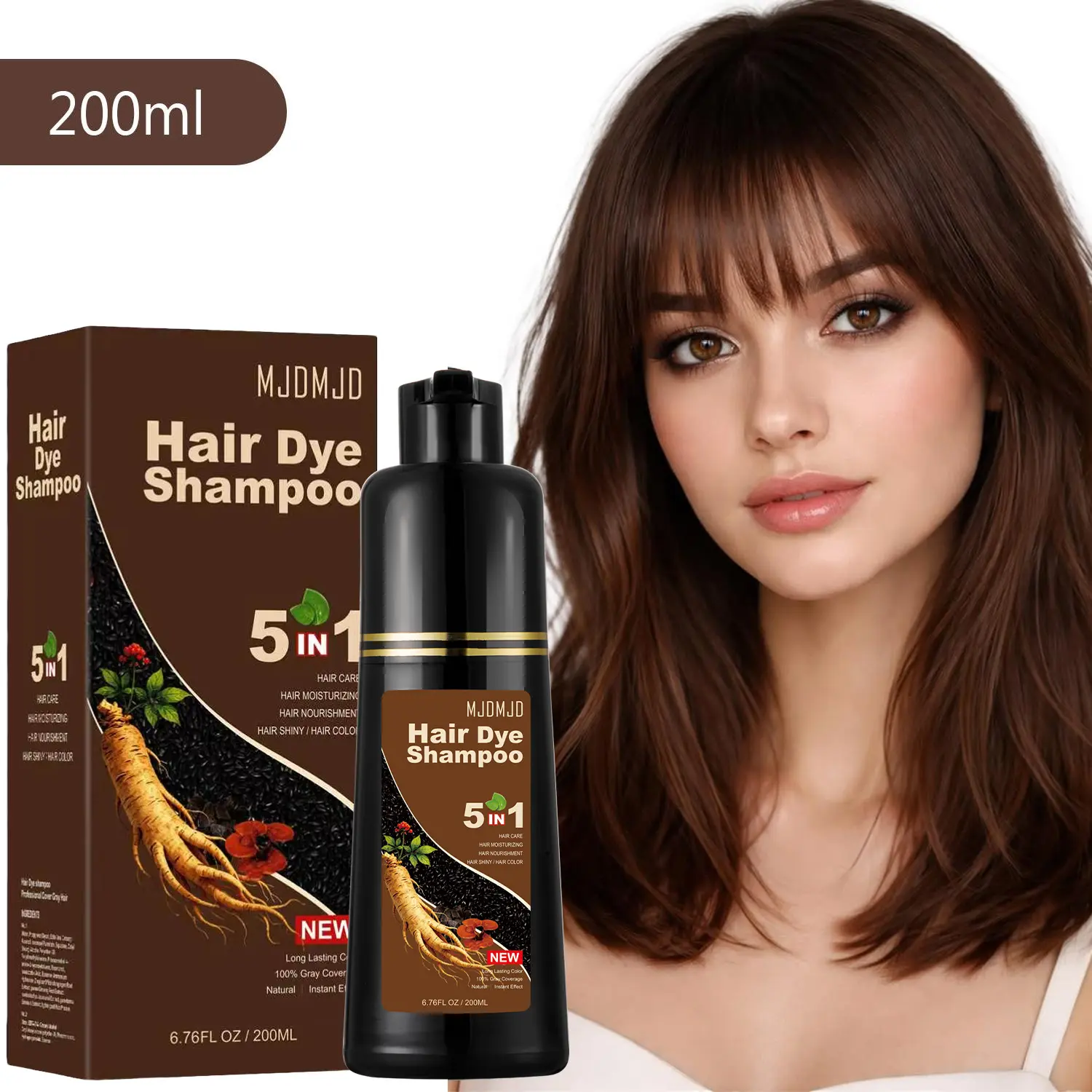 Dark Chocolate Hair Dye Shampoo 5 in 1 for Gray Hair Coverage, Long Lasting Hair Color Shampoo with Herbal Extracts for Women & Men, Long -Lasting Dye Shampoo for Color Treated Hair, Easy to Use for Home & Salon 200ml