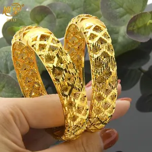 African Gold-Plated Artificial Carving Bangle Bracelet, Moroccan Arabic Luxury Designer Jewelry, Nigeria Wedding Bride Gift for Anniversary