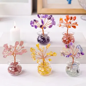 2 Pack Mini Natural Crystal Chip Trees – Handwoven Car Crystal Trees, Money Tree Decorations, Perfect for Gifting