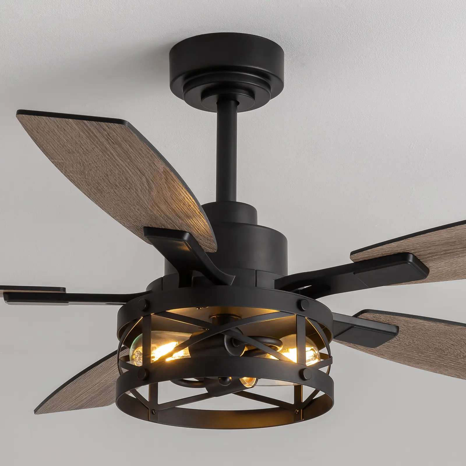 2026 New Rustic Cage Ceiling Fan with Light, Quiet DC Motor, All-Season Comfort, Energy-Efficient Airflow, Remote Control, Reversible Wood Blades for Living Room & Bedroom