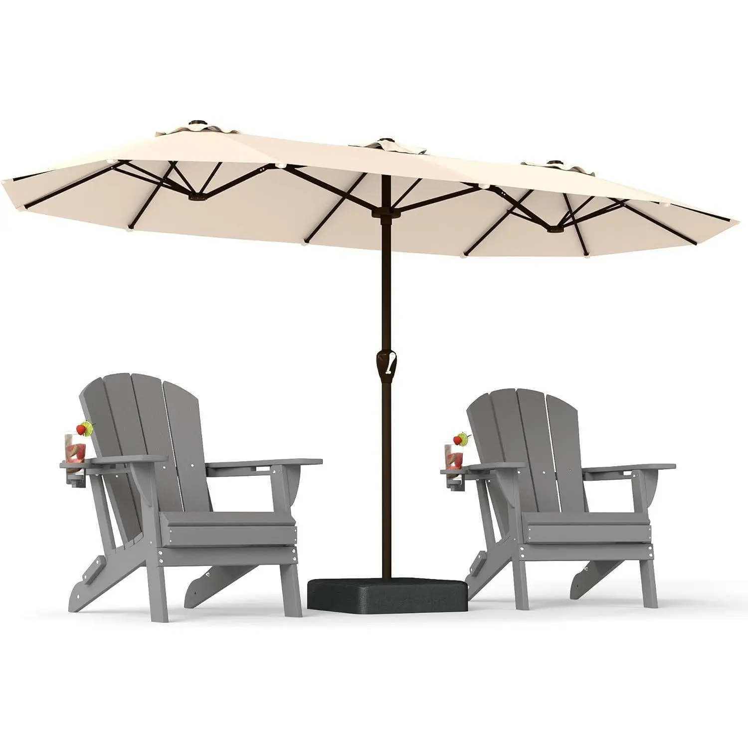 Garvee PatioKingdom 15FT Large Double-Sided Rectangular Patio Umbrella - 12-Rib Flexible Fiberglass Ribs, Wind-Resistant Parasol with Included Base, Outdoor Fabric Shade Cover for Pool, Garden Umbrellas for Patio