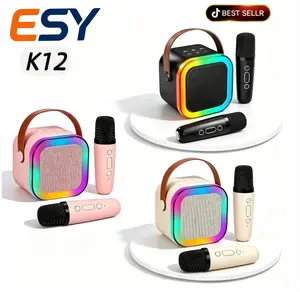 Mini karaoke machine with microphone sound system, portable karaoke machine with 2 wireless microphones, birthday gifts for girls and children aged 4-12, family gatherings audio,system speaker