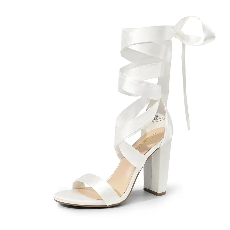 Dream Pairs Women's Plush Velvet Chunky Block Heel Sandals, Braided Lace Up Open Toe Party Wear Heels with Cushioned Insole, Braided Heeled Sandals, Chunky Heeled Shoe, 3.94 In, Breathable, Dates, Satin, Stylish
