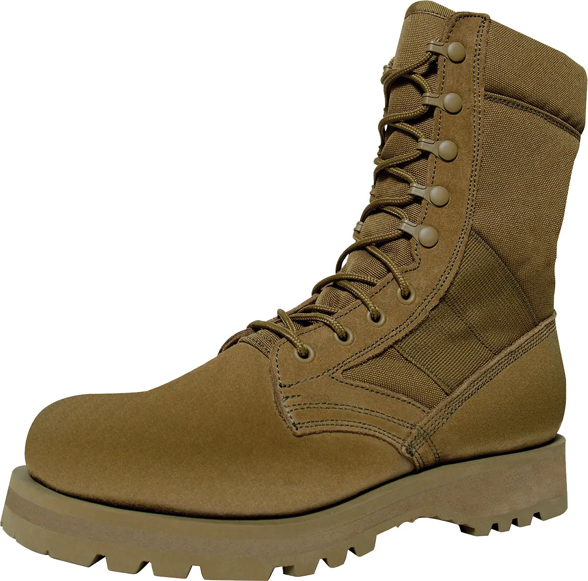 Coyote Brown Tactical Boots, 8 Inch G.I. Style Combat Footwear with Padded Collar, Midsole Heat Barrier and Sierra Lug Sole, Shoe, Walking Shoes, Lace, Closed, Hot Weather, Hot, Dry Environments, Keeps Feet Cool