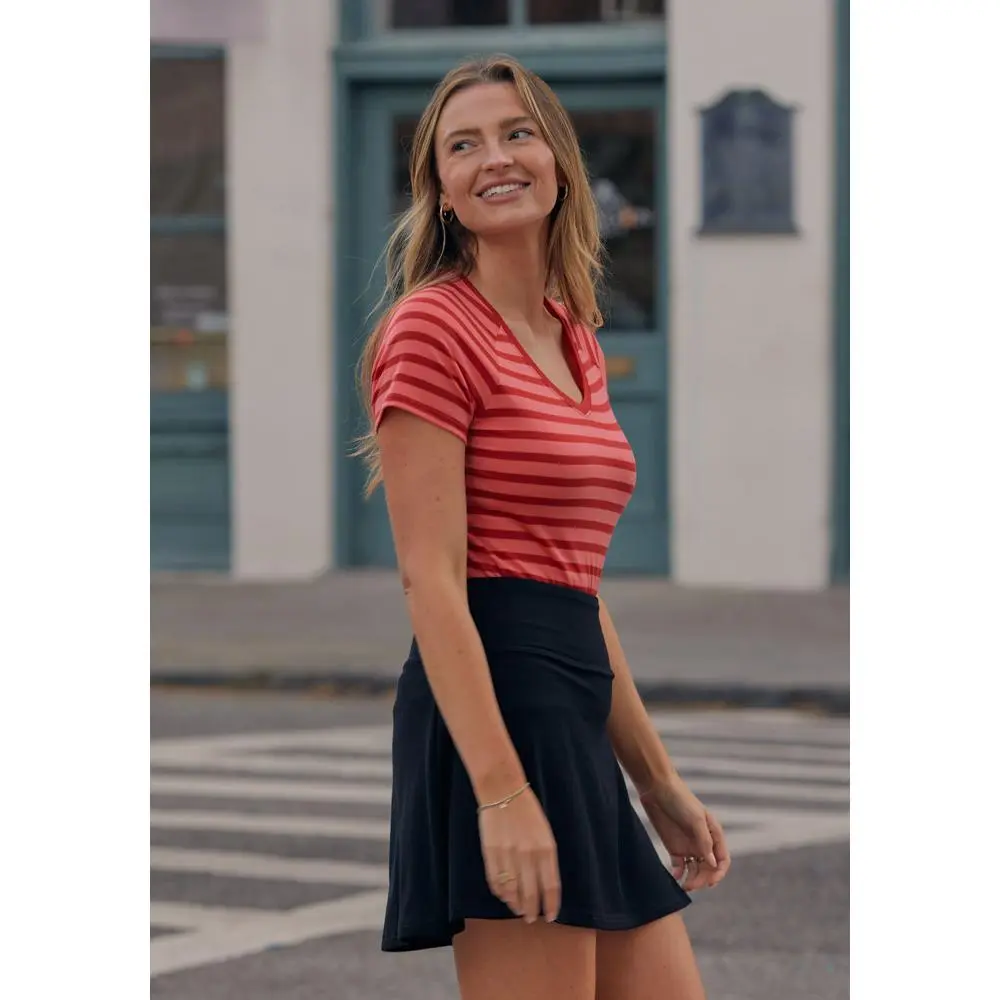 Woolx Mia Merino Wool V Neck Tee - Lightweight Womens T Shirt Odor Resistant Travel Top All Season