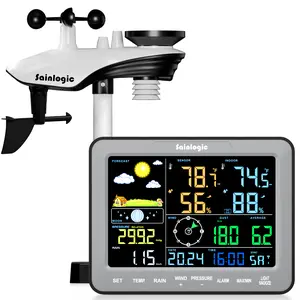 Sainlogic SA68 Home Weather Station with Weather Stations Wireless Indoor Outdoor and Rain Gauge Outdoor for Temperture,Humidity,Forecast,Pressure,Moon Phase,Alarm Clock for Bedroom,Gray(No WiFi)