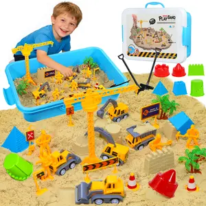 Lunoppy Construction Sensory Sand Kit for Boys, 2.2lbs Magic Sand Sensory Bin with Lids, Construction Trucks, Traffic Signs & Castle Molds, Educational Sensory Toys for Kids Toddlers 3-5 5-7+, Christmas Birthday Gift