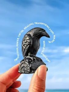 Natural Obsidian Crow Ornament, Handcrafted Crow Decoration, Exquisite Stone Carving with Intricate Feather Detailing, Ideal for Home Decor, Interior Decoration Accessories & Unique Holiday Gift