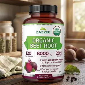 USDA Organic Beet Root 8000 mg Strength 20:1 Extract, 120 Vegan Capsules, Kosher