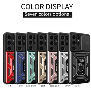 Shockproof Dual-layer Magnetic Ring Stand Phone Case with Sliding Camera Cover for Samsung Galaxy S25 S24 23 22 21 20 FE Ultra Plus