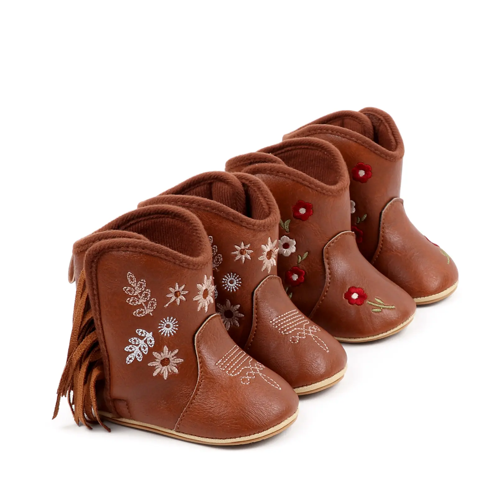 Infant Girls' PU Fashion Boots - Floral Embroidery, Non-Slip Soft Sole, Winter Warm Snow Boots for 0-18 Months, Infant Walking Shoes, Newborn Crib Shoes, Floral Print