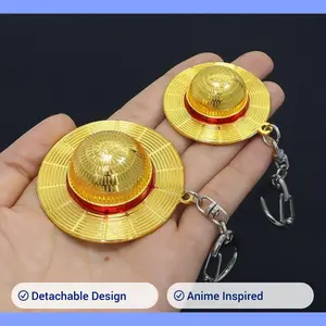 One Piece Luffy's Straw Hat Metal Keychain Gold Bronze Portable Detachable - Detailed Anime Peripheral Metal Pendant Key Ring Ornament Phone Bag