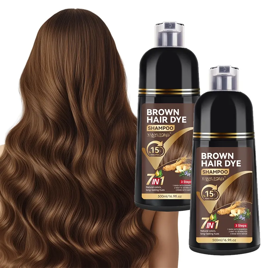 500ml brown hair dye shampoo, Semi Permanent Hair Dye, Hair dyeing, shampoo and hair care three in one, easy to use, 7-in-1 herbal extract gentle non-irritating, family wear, makes hair healthier and shinier, suitable for both men and women