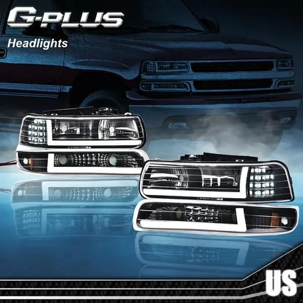 G-PLUS Headlights for 1999-2002 Silverado/Suburban Clear Lens Headlights Bumper Headlamps