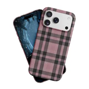 Fashion Tartan Checkered 2-in-1 Phone Case for iPhone 17/16/15/14/13 Pro Max Pink Black Plaid Protective Case