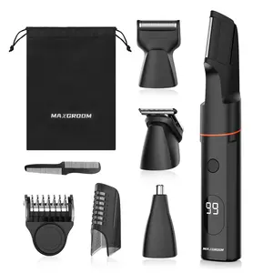 MAXGROOM 6-in-1 Electric Body Hair Trimmer for Men, No Nick & Irritation, Waterproof, Wet/Dry Grooming Travel Kit, Type-C Rechargeable Razor, Private Parts, Beard, Back, Pubic