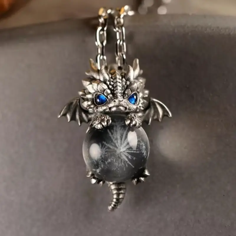 New Cute Dragon Zodiac Necklace, and Blue Eyed Dragon Pendant Jewelry, Fashionable Jewelry Accessories, Punk Style Dragon Design, Quality Craftsmanship, Unique Design, Perfect Birthday Gift for Women & Girls
