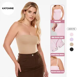 KatchMe Women's Soft Solid Color Seamless Detachable Strap Stretch Bodysuit, Leisure Sport & Outdoor Clothing, Stretchy Plain Shapewear Bodysuit