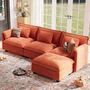 summervibes ABCASA 113" Modular Sectional Sofa, Comfy Cloud Modern Couch, L Shaped Deep Seat Sofa Couches for Living Room, 4-Seater Modern Sofa with Movable Ottoman, DIY Combination, Chenille, Living Room Furniture