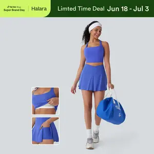 Halara Two-Piece Sets Softlyzero Airy Square Neck Backless Crisscross Cropped Cool Touch Yoga Tank Top & Everyday Softlyzero Airy Crossover 2-in-1 Side Pocket Mini Pickleball Skirt